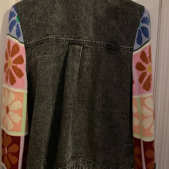 DAVI & DANI Black Denim Jacket with Colorful Sleeves - Picture 2 of 5